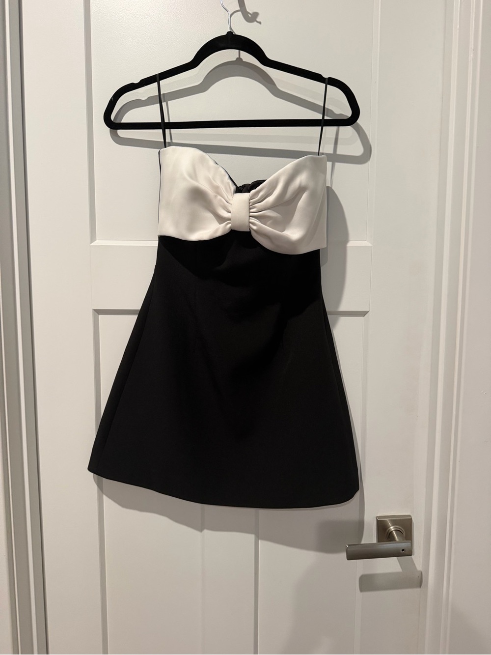 Black & White Bow-Front Strapless Mini Dress